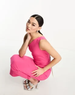 Vesper One Shoulder Bodycon Midi Dress In Magenta Pink -RIVER ISLAND || PULL & BEAR || ONLY Sales Store 205178284 4