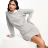ASOS DESIGN Supersoft Mini Dress With Collar Detail And Bodycon Skirt In Grey