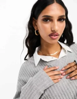 ASOS DESIGN Supersoft Mini Dress With Collar Detail And Bodycon Skirt In Grey -RIVER ISLAND || PULL & BEAR || ONLY Sales Store 205192798 3