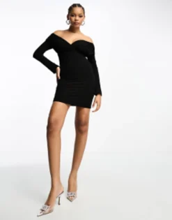 ASOS DESIGN Mini Bardot Long Sleeve Dress In Black -RIVER ISLAND || PULL & BEAR || ONLY Sales Store 205193889 3