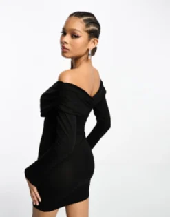 ASOS DESIGN Mini Bardot Long Sleeve Dress In Black -RIVER ISLAND || PULL & BEAR || ONLY Sales Store 205193889 4