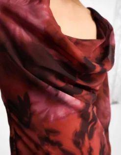 ASOS DESIGN Cowl Neck Flute Sleeve Chiffon Mini Dress In Dark Floral -RIVER ISLAND || PULL & BEAR || ONLY Sales Store 205195298 4