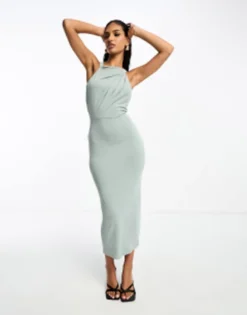 ASOS DESIGN Twist Halter Midi Dress In Blue -RIVER ISLAND || PULL & BEAR || ONLY Sales Store 205206179 1 sage