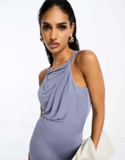 ASOS DESIGN Twist Halter Midi Dress In Blue -RIVER ISLAND || PULL & BEAR || ONLY Sales Store 205206308 3