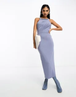 ASOS DESIGN Twist Halter Midi Dress In Blue -RIVER ISLAND || PULL & BEAR || ONLY Sales Store 205206308 4