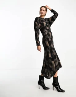 & Other Stories Midaxi Dress With Trapeze Hem In Brush Print -RIVER ISLAND || PULL & BEAR || ONLY Sales Store 205217540 4