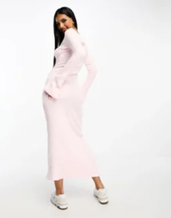 ASOS DESIGN Fluffy Scoop Neck Midi Dress With Flared Sleeve In Baby Pink -RIVER ISLAND || PULL & BEAR || ONLY Sales Store 205231756 3