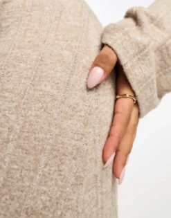 ASOS DESIGN Supersoft Rib V Neck Maxi Dress In Oat -RIVER ISLAND || PULL & BEAR || ONLY Sales Store 205231765 3