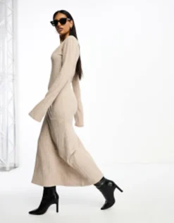 ASOS DESIGN Supersoft Rib V Neck Maxi Dress In Oat -RIVER ISLAND || PULL & BEAR || ONLY Sales Store 205231765 4