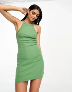 PULL & BEAR Pull&Bear Racer Mini Dress In Green
