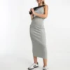 PULL & BEAR Pull&Bear Racer Neck Midaxi Dress In Grey