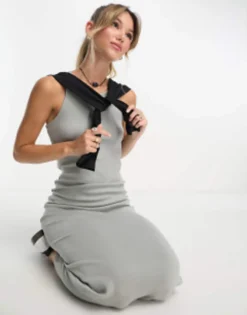 PULL & BEAR Pull&Bear Racer Neck Midaxi Dress In Grey -RIVER ISLAND || PULL & BEAR || ONLY Sales Store 205236059 4