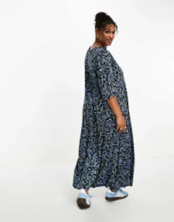 Yours Balloon Sleeve Maxi Dress In Blue Floral -RIVER ISLAND || PULL & BEAR || ONLY Sales Store 205278029 3