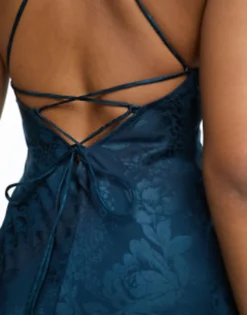 Miss Selfridge Satin Jacquard Lace Back Maxi Dress In Navy -RIVER ISLAND || PULL & BEAR || ONLY Sales Store 205291746 3