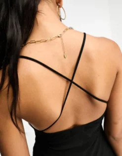 ASOS DESIGN Mesh Cami Maxi Dress With Cross Back In Black -RIVER ISLAND || PULL & BEAR || ONLY Sales Store 205298988 3