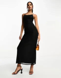 ASOS DESIGN Mesh Cami Maxi Dress With Cross Back In Black -RIVER ISLAND || PULL & BEAR || ONLY Sales Store 205298988 4