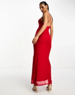 ASOS DESIGN Mesh Cami Maxi Dress With Cross Back In Red -RIVER ISLAND || PULL & BEAR || ONLY Sales Store 205299007 4