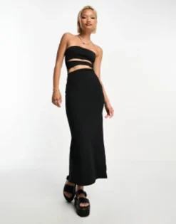 Bershka Cut Out Front Midi Dress In Black -RIVER ISLAND || PULL & BEAR || ONLY Sales Store 205314277 3