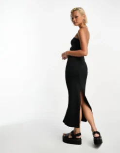 Bershka Cut Out Front Midi Dress In Black -RIVER ISLAND || PULL & BEAR || ONLY Sales Store 205314277 4