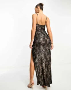 ASOS DESIGN Lace Maxi Dress With High Split In Black -RIVER ISLAND || PULL & BEAR || ONLY Sales Store 205326978 3