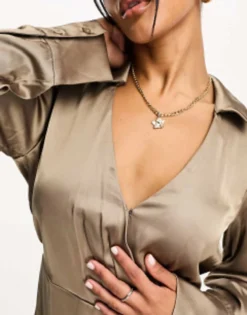 Abercrombie & Fitch Draped Satin Shirt Dress In Mink 6 Abercrombie & Fitch Draped Satin Shirt Dress In Mink -RIVER ISLAND || PULL & BEAR || ONLY Sales Store 205327472 3