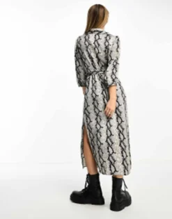 New Look Satin Wrap Midi Dress In Neutral Snake Print -RIVER ISLAND || PULL & BEAR || ONLY Sales Store 205367211 4