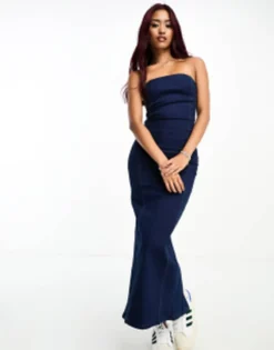 PULL & BEAR Pull&Bear Seamless Stretch Denim Bandeau Maxi Dress In Indigo Blue -RIVER ISLAND || PULL & BEAR || ONLY Sales Store 205399934 3
