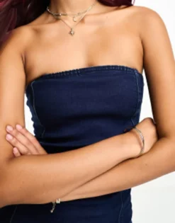 PULL & BEAR Pull&Bear Seamless Stretch Denim Bandeau Maxi Dress In Indigo Blue -RIVER ISLAND || PULL & BEAR || ONLY Sales Store 205399934 4