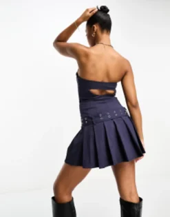 Bershka Pinstripe Tailored Mini Dress In Navy -RIVER ISLAND || PULL & BEAR || ONLY Sales Store 205450134 4