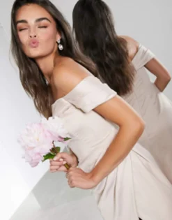 ASOS EDITION Satin Bardot Drape Wrap Maxi Dress In Pink -RIVER ISLAND || PULL & BEAR || ONLY Sales Store 20585169 3