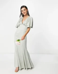 ASOS DESIGN Bridesmaid Drape Back Satin Maxi Dress With Button Back Detail