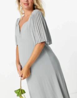 TFNC Maternity Bridesmaid Sweetheart Neck Flutter Sleeve Maxi Dress In Sage -RIVER ISLAND || PULL & BEAR || ONLY Sales Store 22285986 3