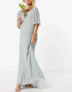 TFNC Maternity Bridesmaid Sweetheart Neck Flutter Sleeve Maxi Dress In Sage -RIVER ISLAND || PULL & BEAR || ONLY Sales Store 22285986 4