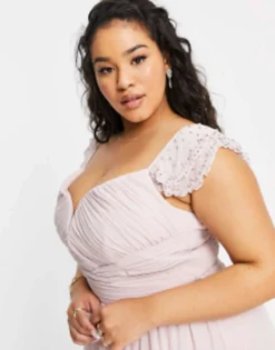 Little Mistress Plus Embellished Flutter Sleeve Twist Waist Maxi Dress In Blush -RIVER ISLAND || PULL & BEAR || ONLY Sales Store 22895626 3