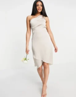 TFNC One Shoulder Midi Dress In Mink - PINK