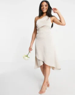 TFNC One Shoulder Midi Dress In Mink - PINK -RIVER ISLAND || PULL & BEAR || ONLY Sales Store 23476171 4