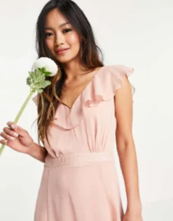 Vila Bridesmaid Maxi Dress With Frill Detail In Pink -RIVER ISLAND || PULL & BEAR || ONLY Sales Store 23859292 3