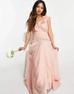 Vila Bridesmaid Maxi Dress With Frill Detail In Pink -RIVER ISLAND || PULL & BEAR || ONLY Sales Store 23859292 4